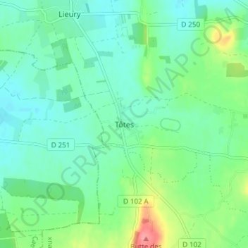 Topografische Karte Tôtes, Höhe, Relief