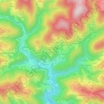 Topografische Karte Les Chabannes, Höhe, Relief