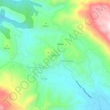Topografische Karte Thronos, Höhe, Relief