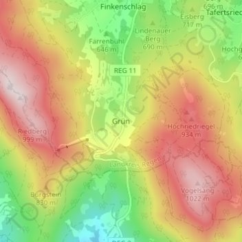 Topografische Karte Grün, Höhe, Relief