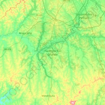 Topografische Karte Fazenda Rio Grande, Höhe, Relief