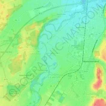 Topografische Karte Weibletshofen, Höhe, Relief