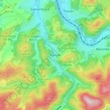 Topografische Karte Bonzel, Höhe, Relief