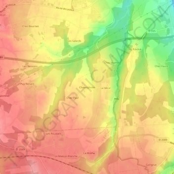 Topografische Karte Chassignoles, Höhe, Relief