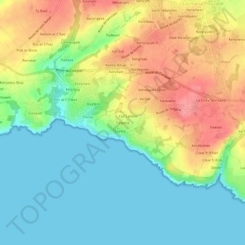 Topografische Karte Trégana, Höhe, Relief