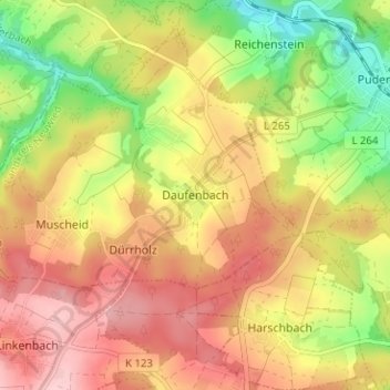 Topografische Karte Daufenbach, Höhe, Relief