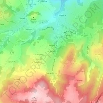 Topografische Karte Le Bouchet, Höhe, Relief