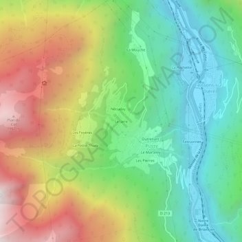 Topografische Karte Le Jarre, Höhe, Relief