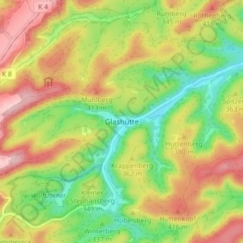 Topografische Karte Glashütte, Höhe, Relief