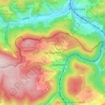 Topografische Karte Springelhof, Höhe, Relief