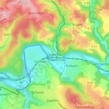 Topografische Karte Opperzau, Höhe, Relief