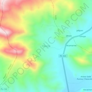 Topografische Karte Ollanta, Höhe, Relief