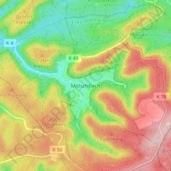 Topografische Karte Mölschbach, Höhe, Relief