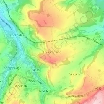 Topografische Karte Thurstonland, Höhe, Relief