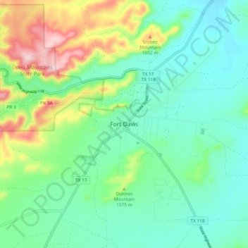 Topografische Karte Fort Davis, Höhe, Relief