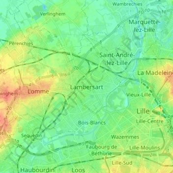 Topografische Karte Lambersart, Höhe, Relief