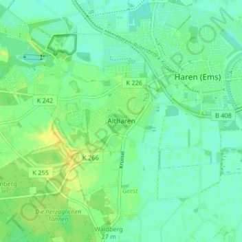 Topografische Karte Altharen, Höhe, Relief