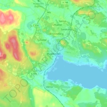 Topografische Karte Hudiksvall, Höhe, Relief