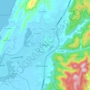 Topografische Karte Ranong, Höhe, Relief