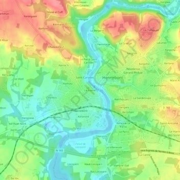 Topografische Karte Le Guiriel, Höhe, Relief