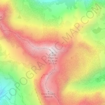 Topografische Karte Grand Pinier ou Pic Brun, Höhe, Relief