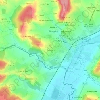 Topografische Karte Chartrage, Höhe, Relief