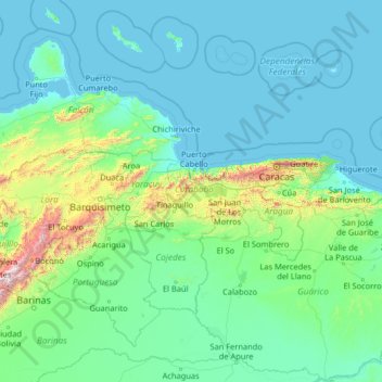 Topografische Karte Carabobo, Höhe, Relief