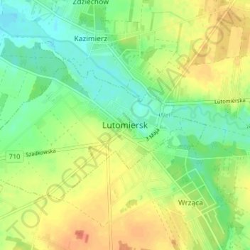 Topografische Karte Lutomiersk, Höhe, Relief