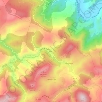 Topografische Karte Rigols, Höhe, Relief