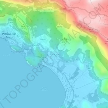 Topografische Karte Buljarica, Höhe, Relief
