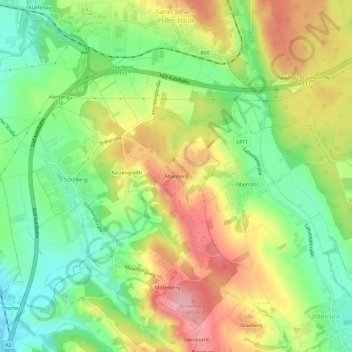 Topografische Karte Altenberg, Höhe, Relief