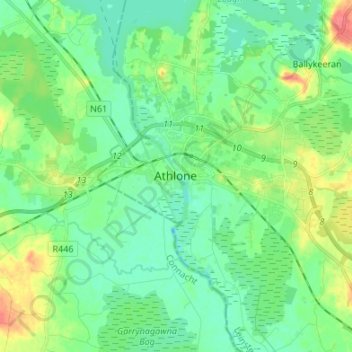 Topografische Karte Athlone, Höhe, Relief