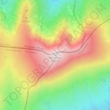 Topografische Karte Белмекен, Höhe, Relief