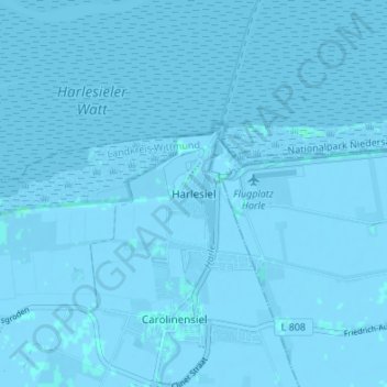 Topografische Karte Harlesiel, Höhe, Relief