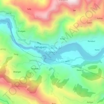 Topografische Karte Rihana, Höhe, Relief