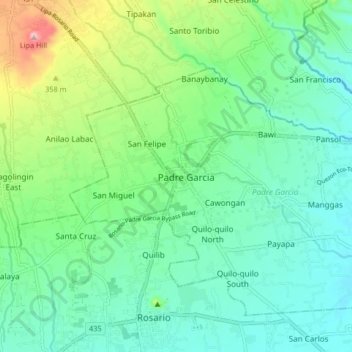 Topografische Karte Padre Garcia, Höhe, Relief