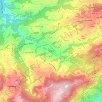 Topografische Karte Bach, Höhe, Relief