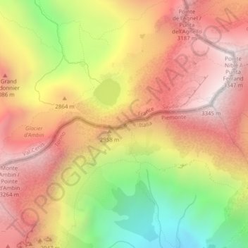 Topografische Karte Col d'Ambin, Höhe, Relief