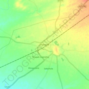 Topografische Karte Visnagar, Höhe, Relief