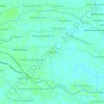 Topografische Karte Udaiyalur, Höhe, Relief