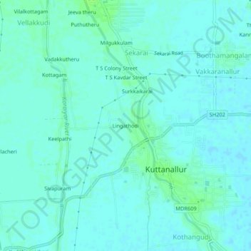 Topografische Karte Lingathodi, Höhe, Relief