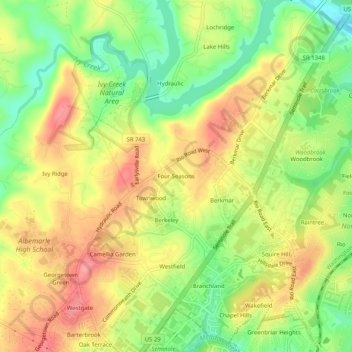 Topografische Karte Four Seasons, Höhe, Relief
