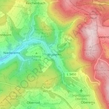 Topografische Karte Wüstems, Höhe, Relief