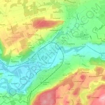 Topografische Karte Sitterdorf, Höhe, Relief