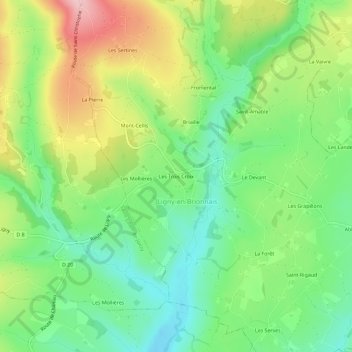 Topografische Karte Les Trois Croix, Höhe, Relief