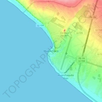 Topografische Karte Huanchaco, Höhe, Relief