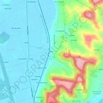 Topografische Karte Unet, Höhe, Relief