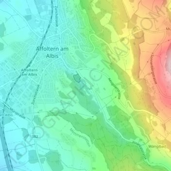 Topografische Karte Jonenbach-Wasserfall, Höhe, Relief