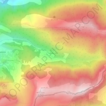 Topografische Karte Les Damias, Höhe, Relief