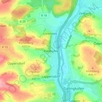 Topografische Karte Pielmühle, Höhe, Relief